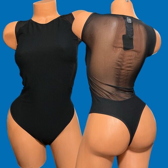 NWT Bebe Sexy Mesh back and sides Sleeveless bodysuit Black Small - Picture 1 of 8